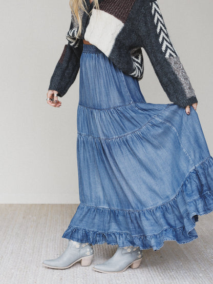Romantic Meadows Denim Skirt - Denim