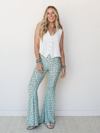 The Nest Wildflower Bloom Flare Pant - Sage