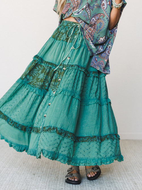 Life on the Island Skirt  - Olive Multi