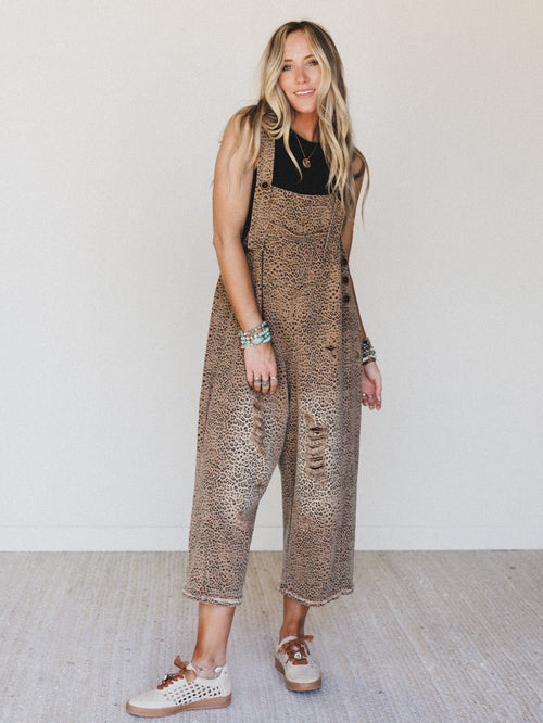 High Hopes Slouchy Denim Overalls - Mocha Brown