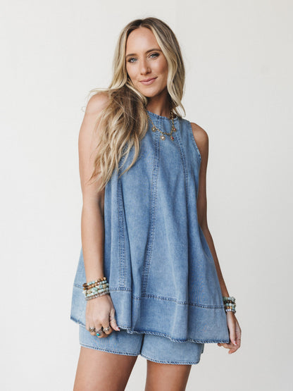 Beat Goes On Romper - Chambray