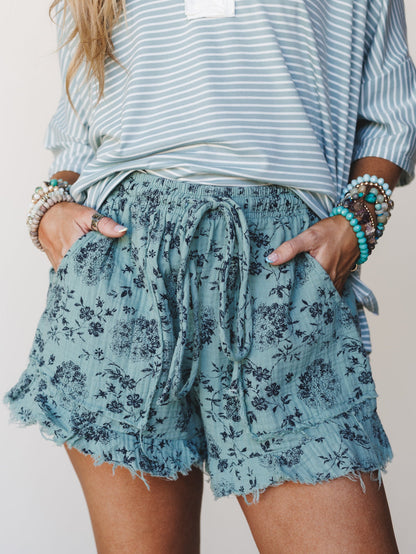 The Nest Sandra Ruffle Short - Turquoise