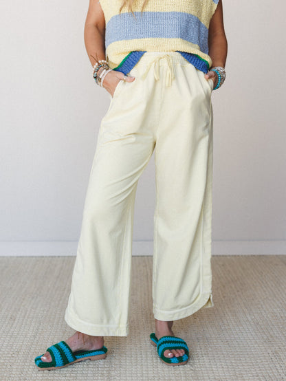 So Comfy Wide Leg Pant Cropped Length - Yellow