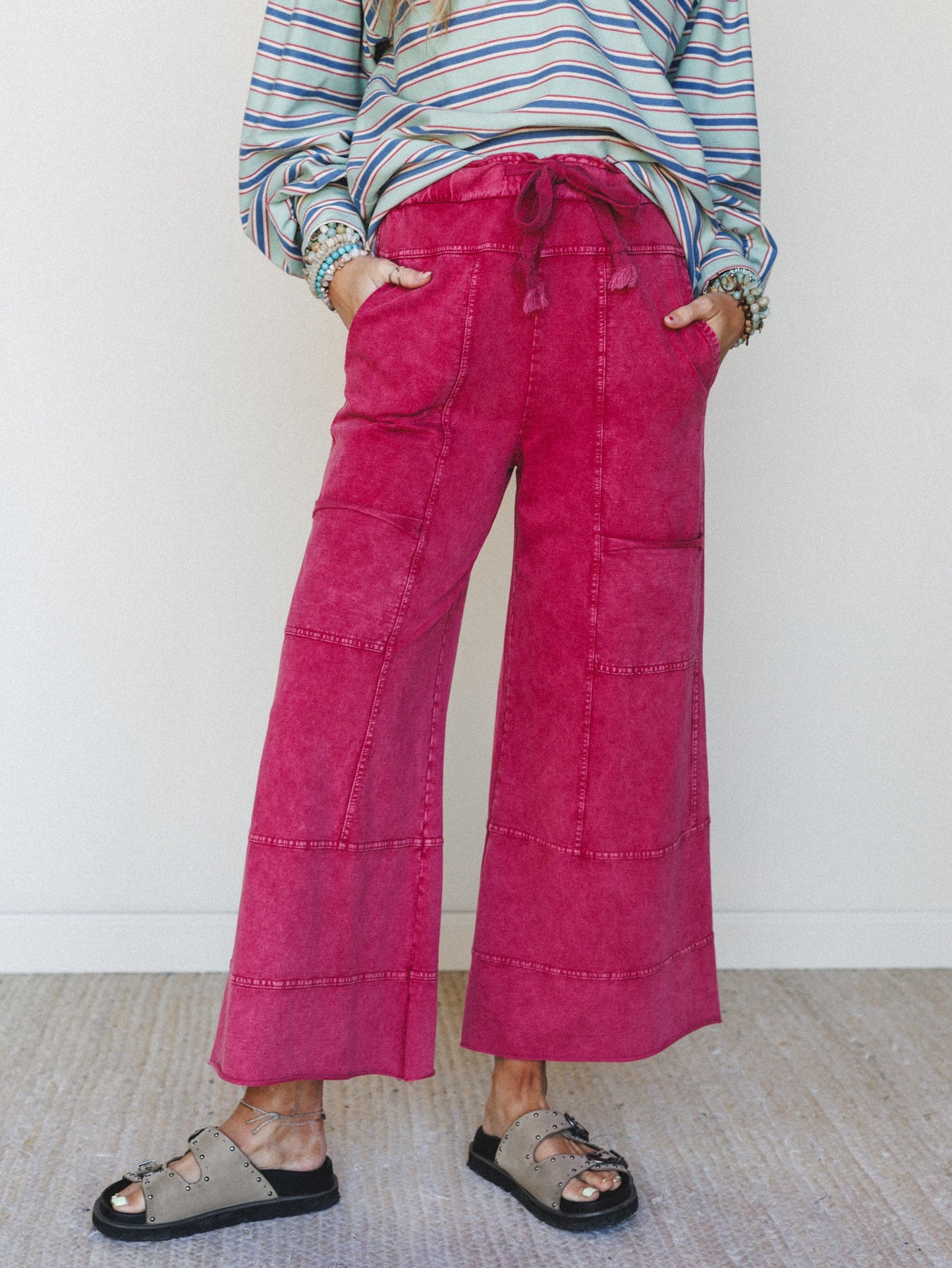 Lucky One Wide Leg Pant - Dark Red
