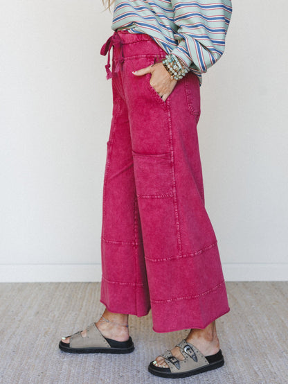 Lucky One Wide Leg Pant - Dark Red