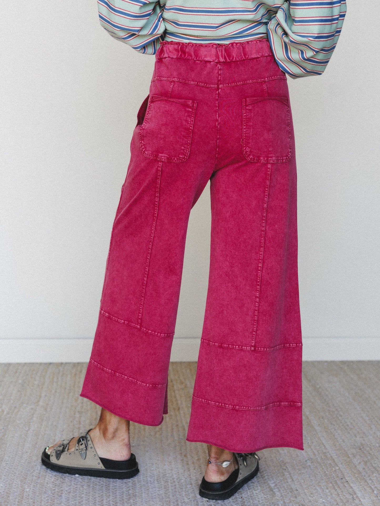 Lucky One Wide Leg Pant - Dark Red