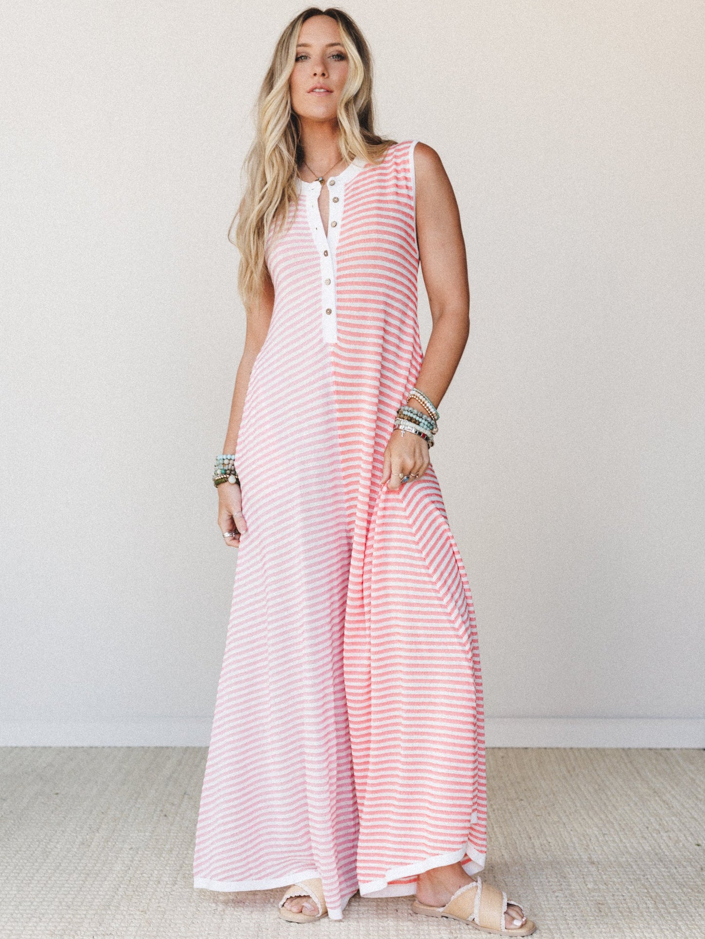 Daphne Striped Wide Leg Jumpsuit - Pink Orange Combo