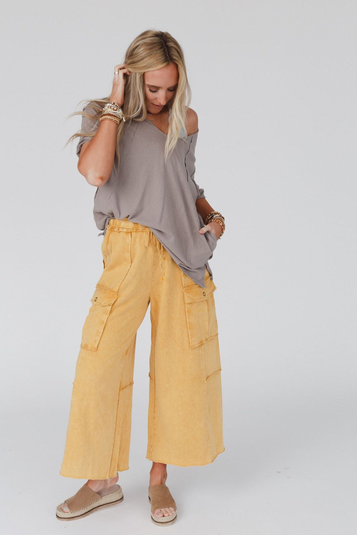 Game On Cargo Wide Leg Pant - Mustard