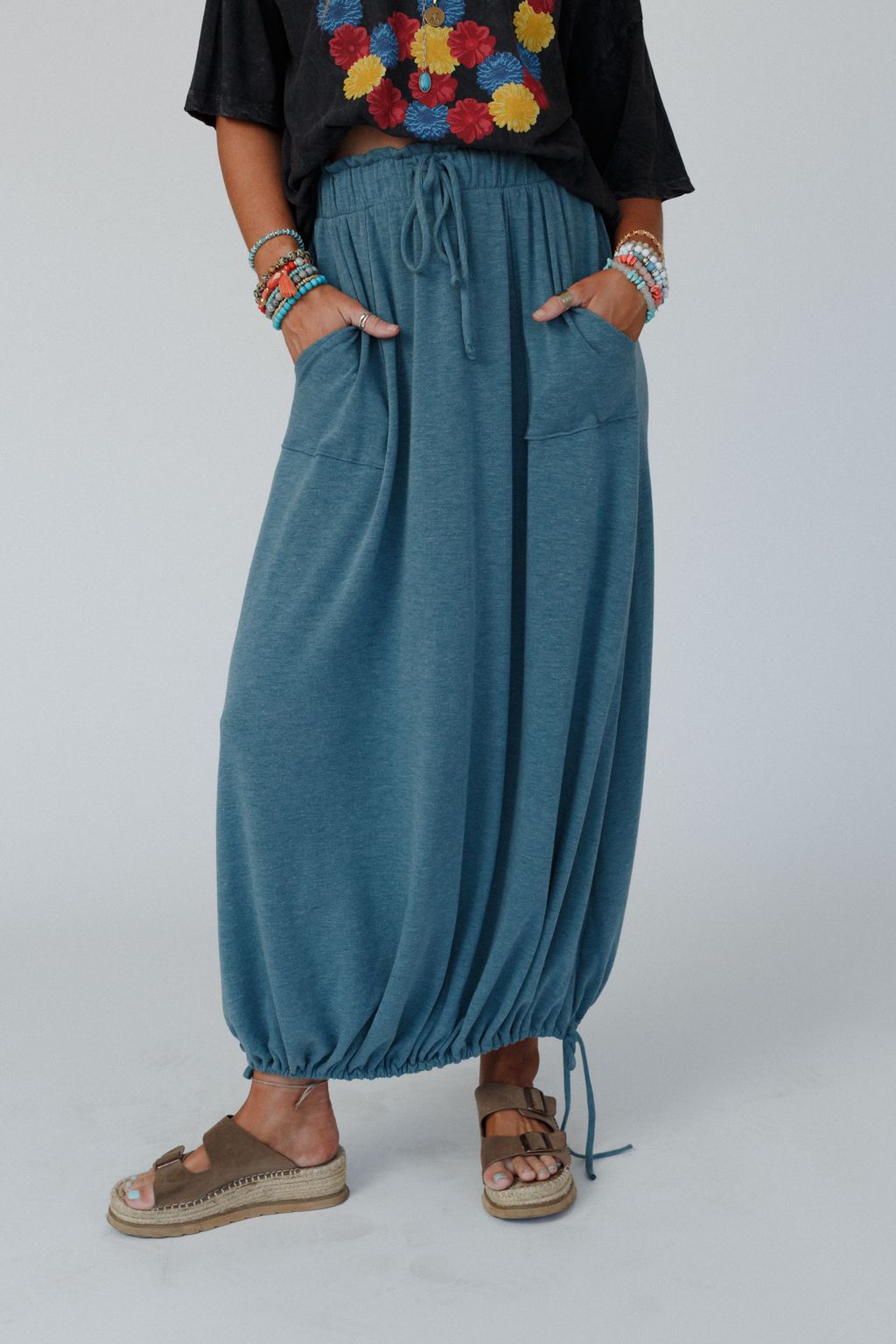 The Nest All In Drawstring Maxi Skirt - Teal