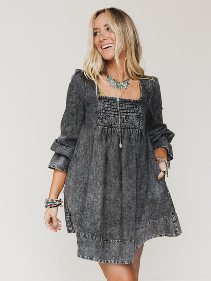 Soft Grove Babydoll Dress - Black