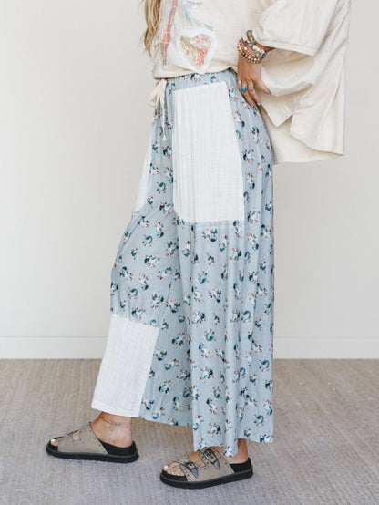 Ocean Flower Pants - Water Blue Ivory