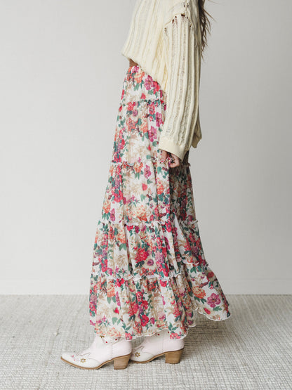 Floral Maiden Maxi Skirt - Cream Pink
