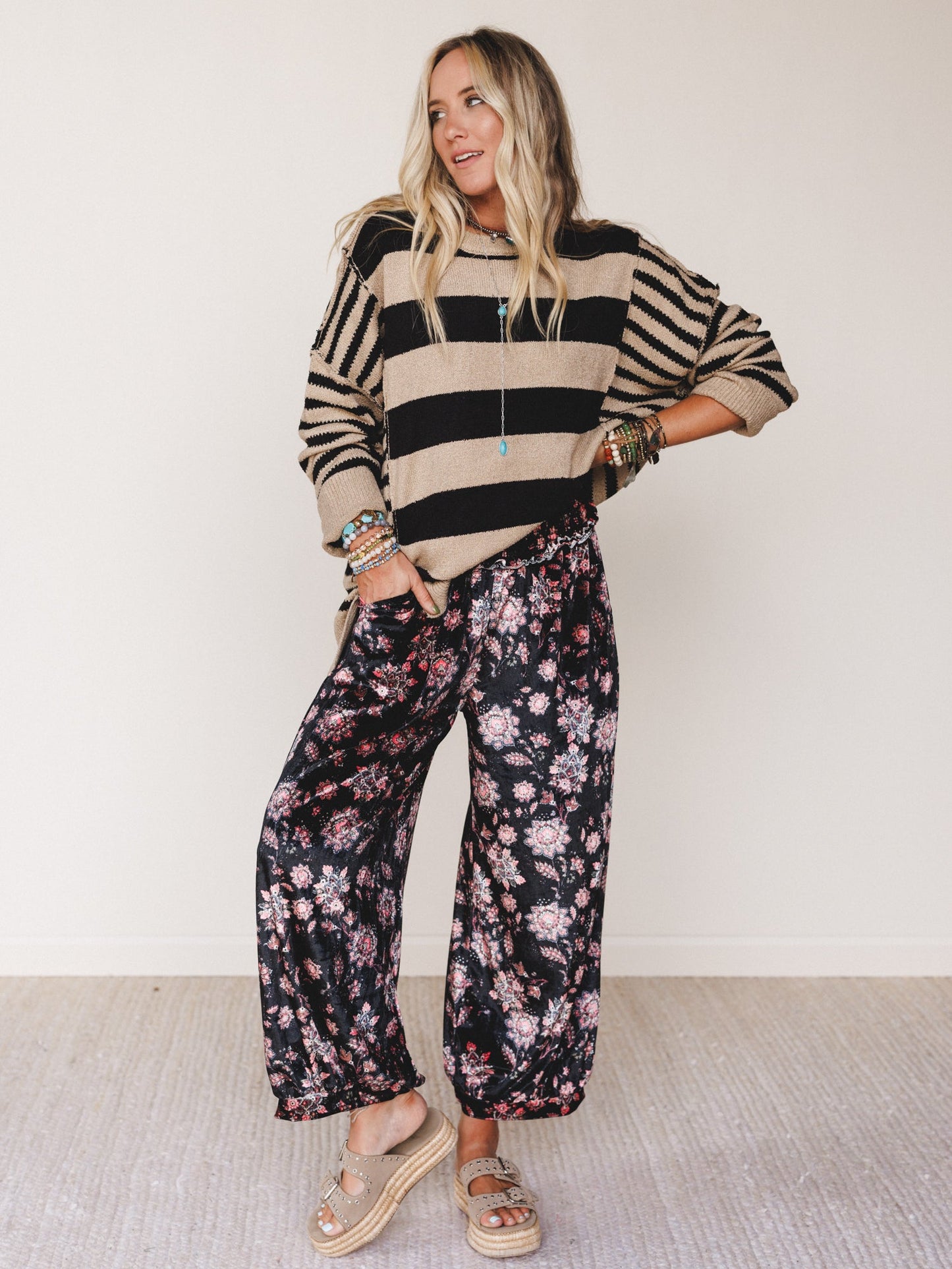 The Nest Gather Together Velvet Wide Leg Pants - Black