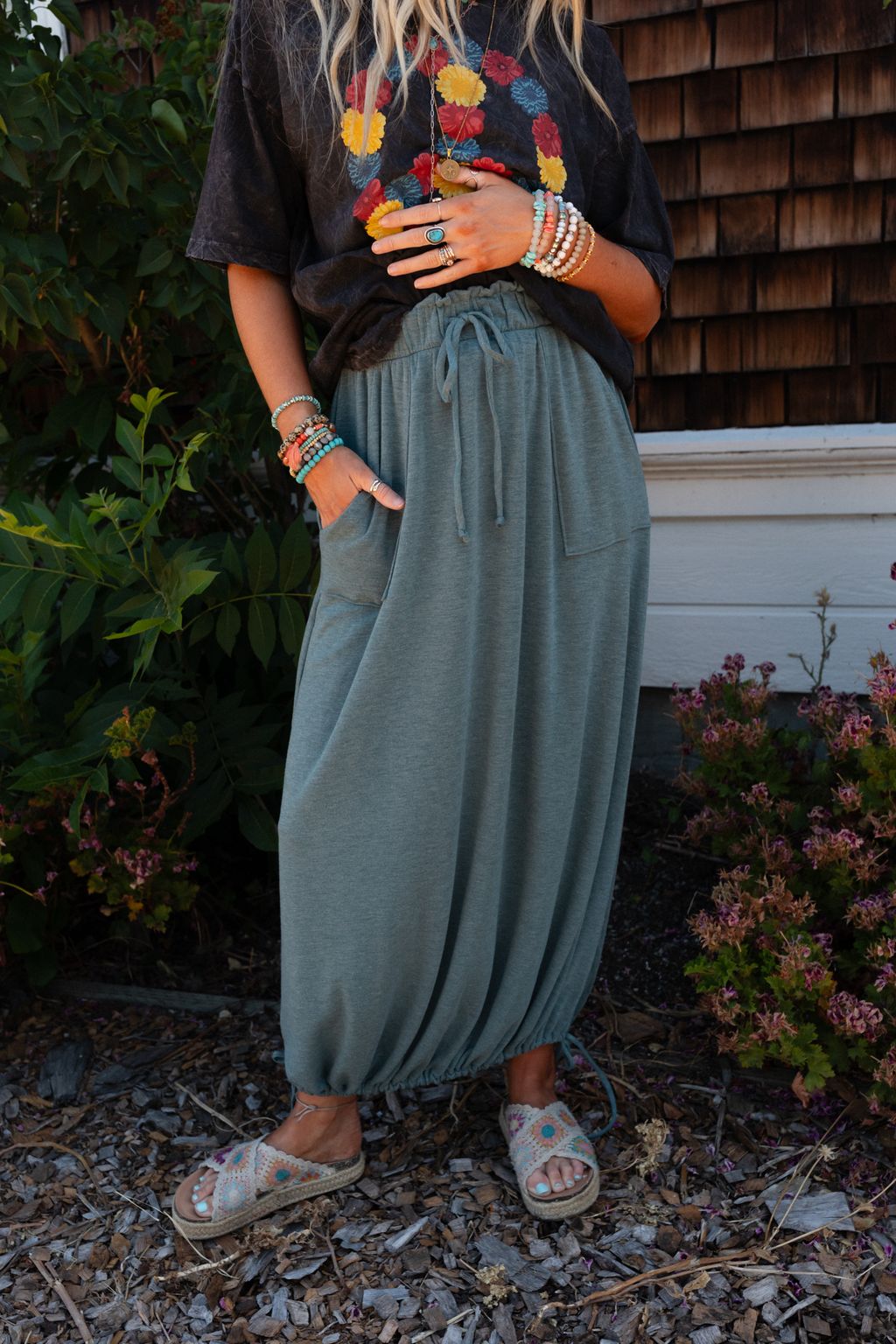 The Nest All In Drawstring Maxi Skirt - Teal