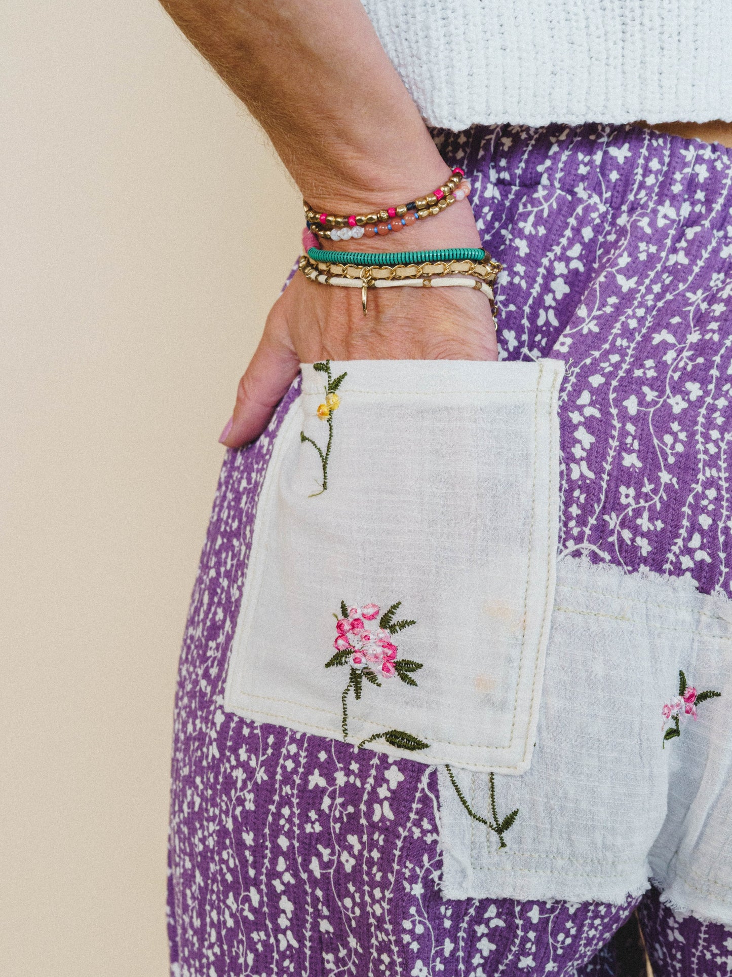 Jeanie Patchwork Pants - Lilac