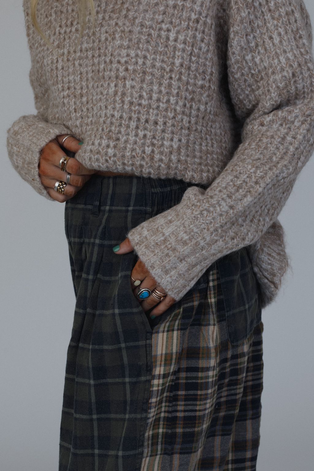 Mystic Plaid Wide Leg Pants - Navy