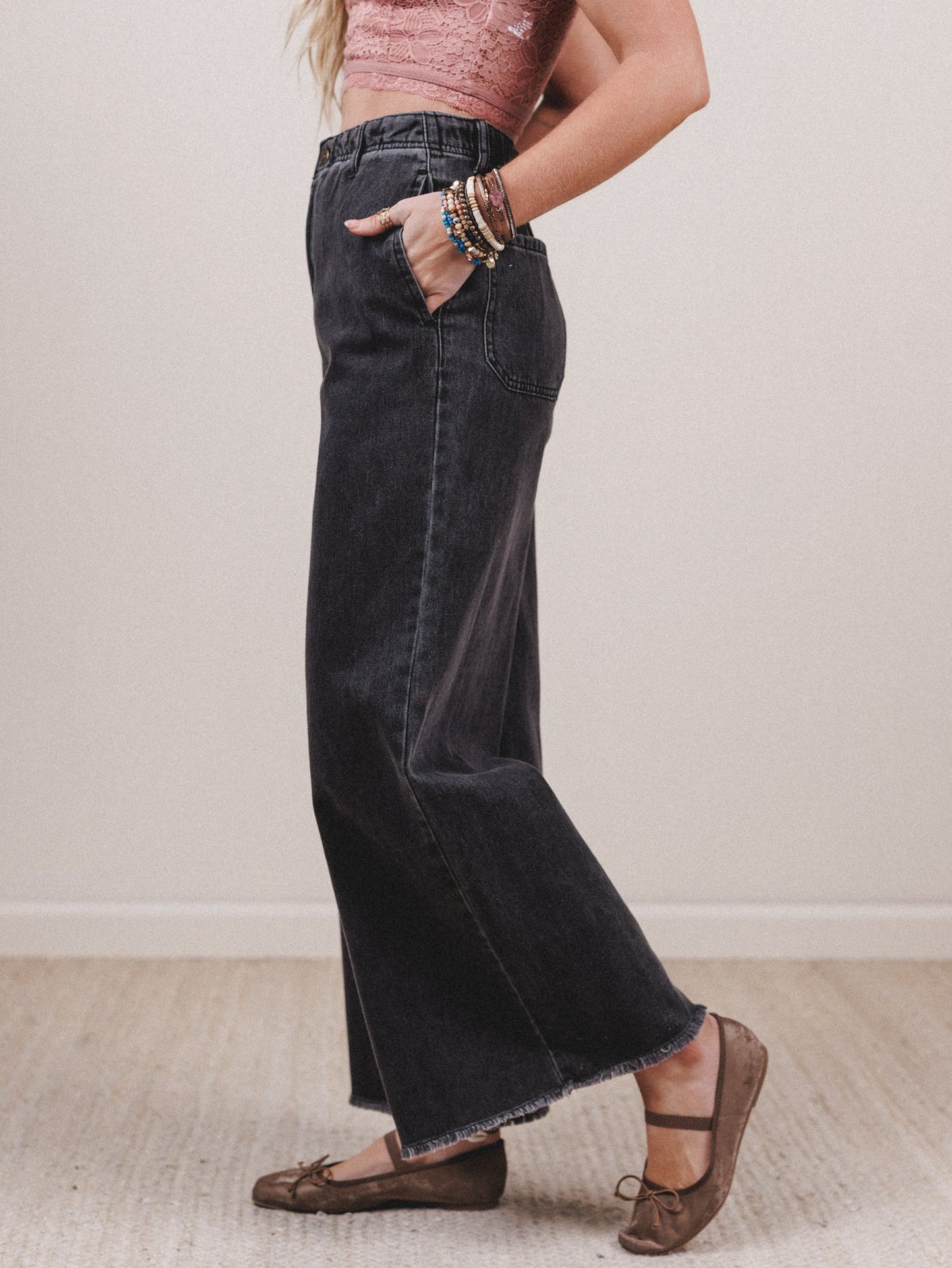 Simply You Wide Leg Jeans - Washed Black