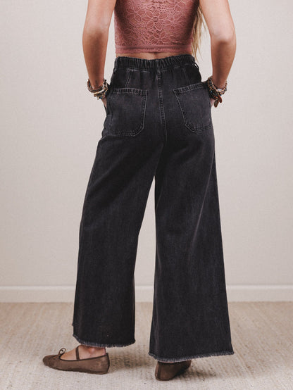 Simply You Wide Leg Jeans - Washed Black