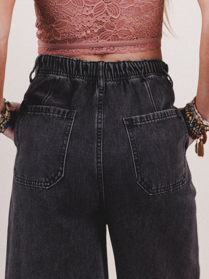 Simply You Wide Leg Jeans - Washed Black