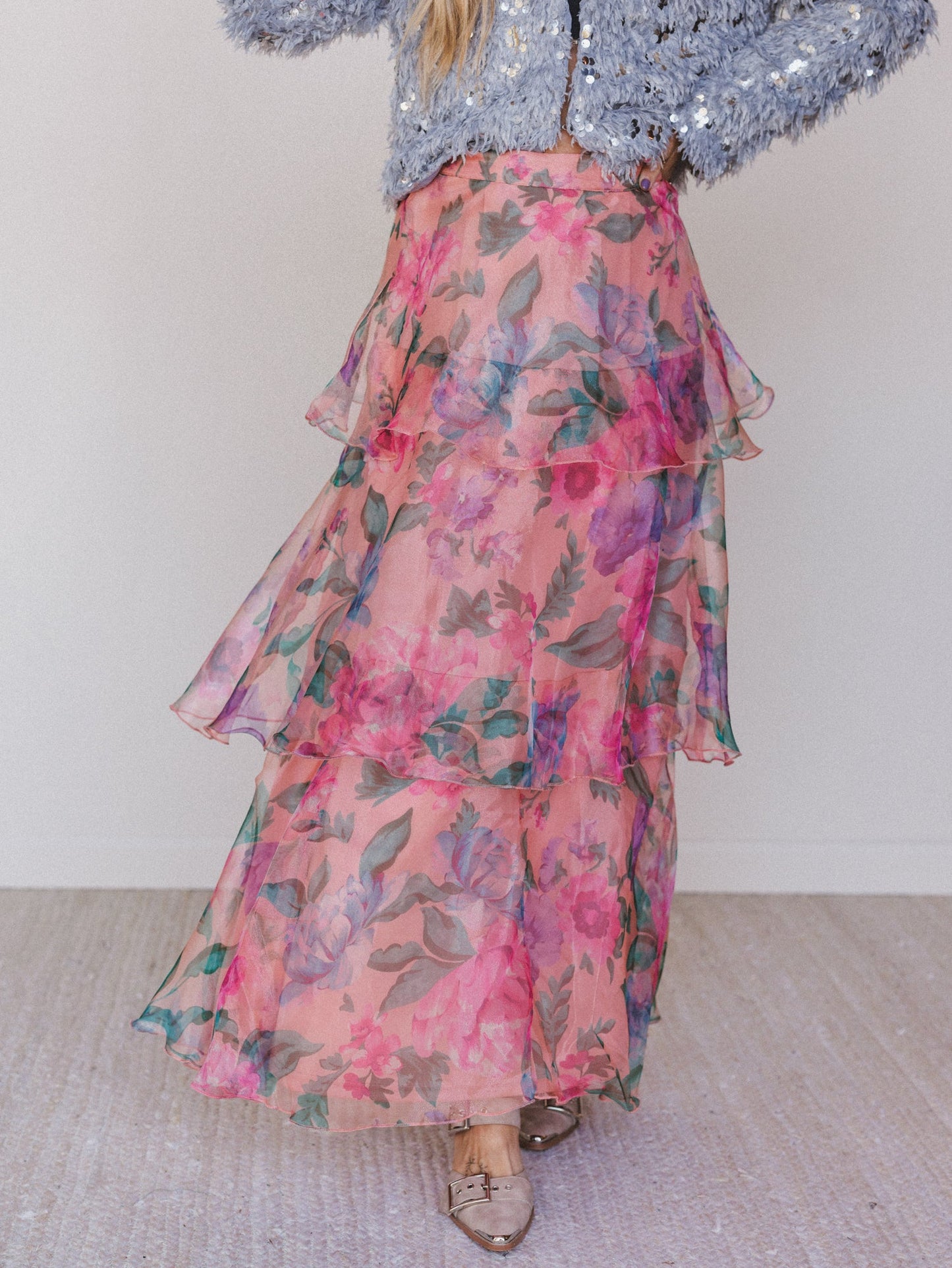 Petal Notes Maxi Skirt - Peach