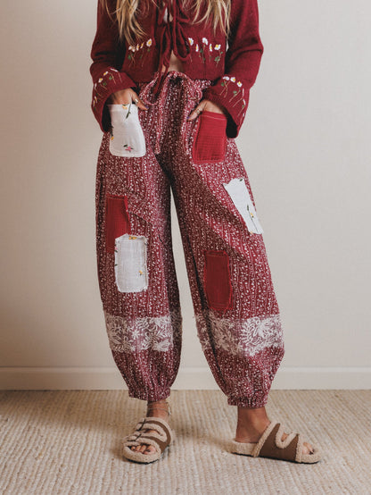 Jeanie Patchwork Pants - Raspberry Rose