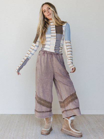 Country Sunshine Crochet Wide Leg Pant - Mocha