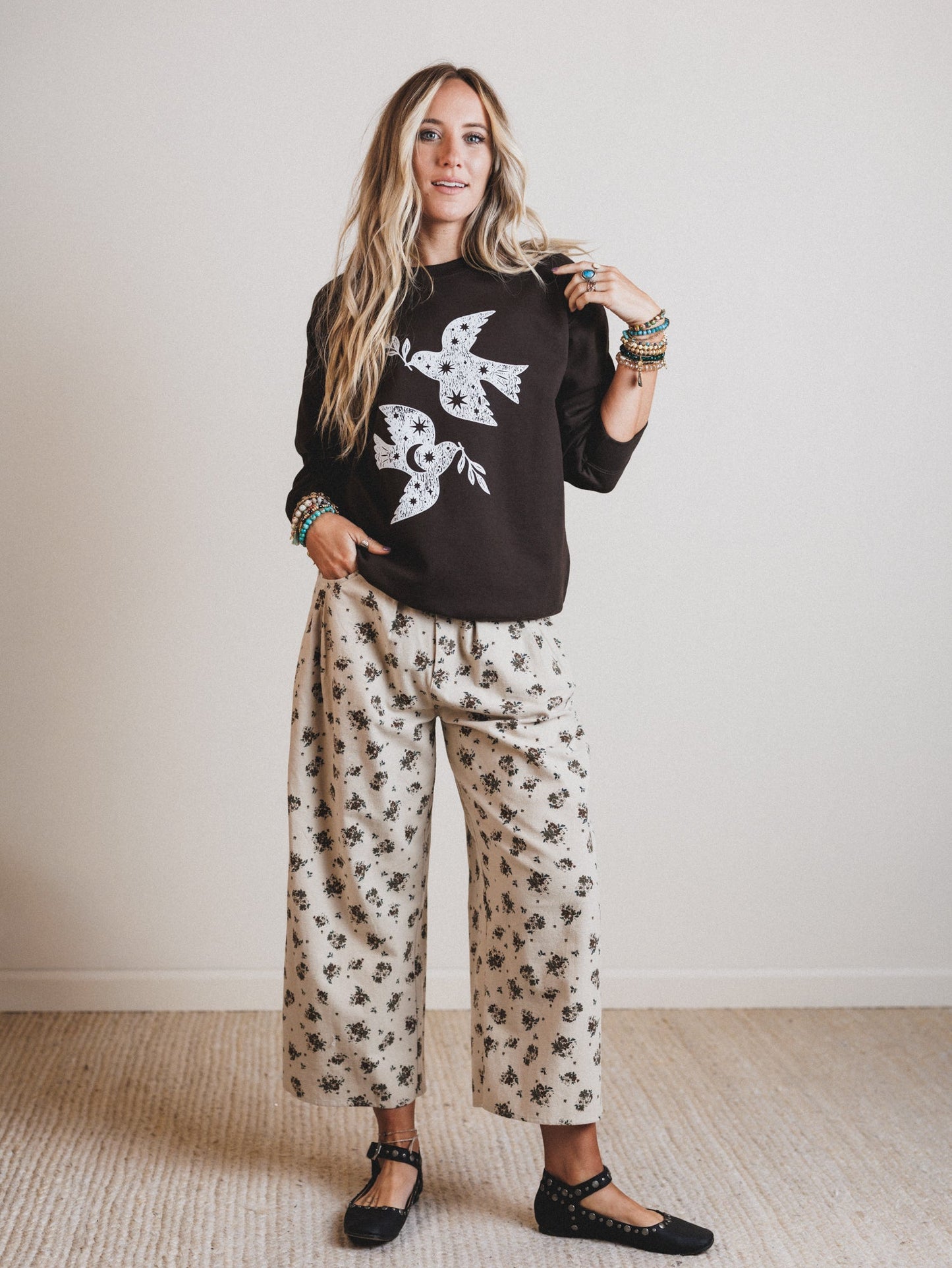 Sweet Memory Floral Pleated Pants - Natural