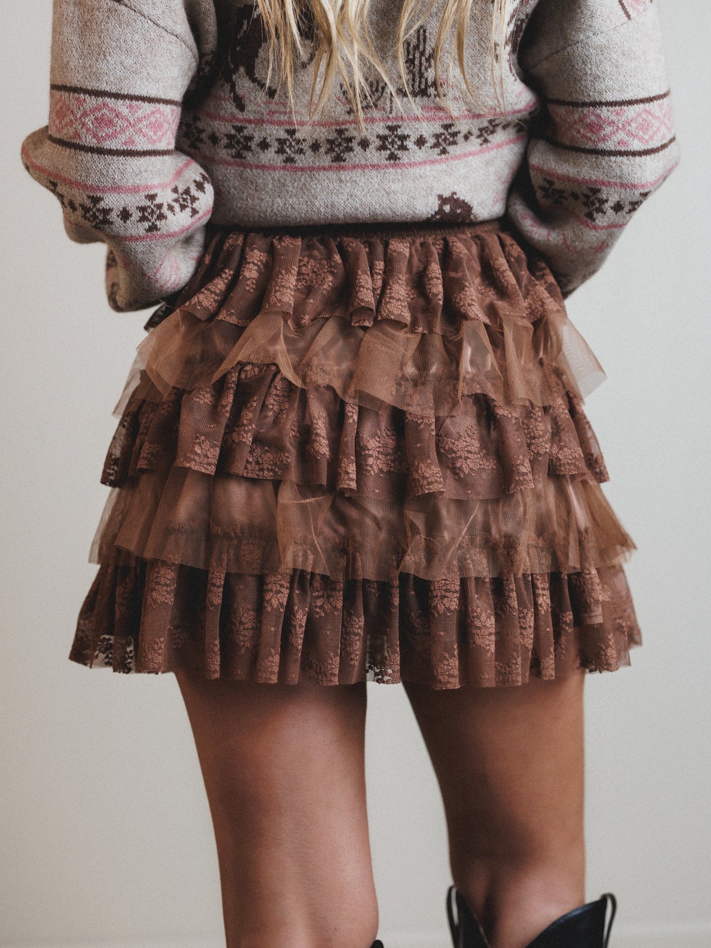 Fairy Parade Tiered Ruffle Mini Skirt - Taupe