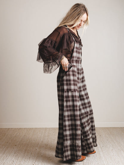 Favorite Flannel Wide Leg Overalls - Chocolate