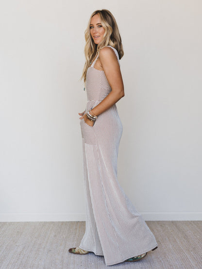 The Nest Alanis Textured Jumpsuit - Taupe