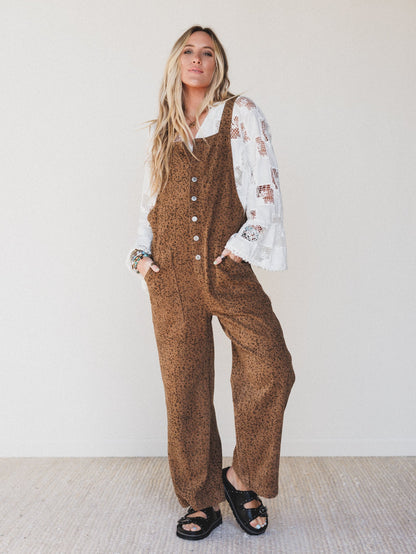 Free Roam Animal Print Jumpsuit - Camel