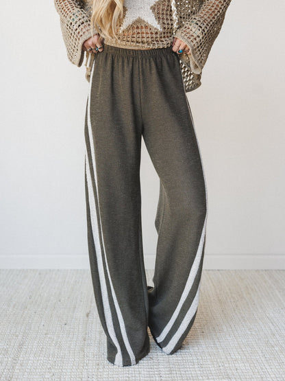 The Nest Racing Stripe Wide Leg Pants - Olive