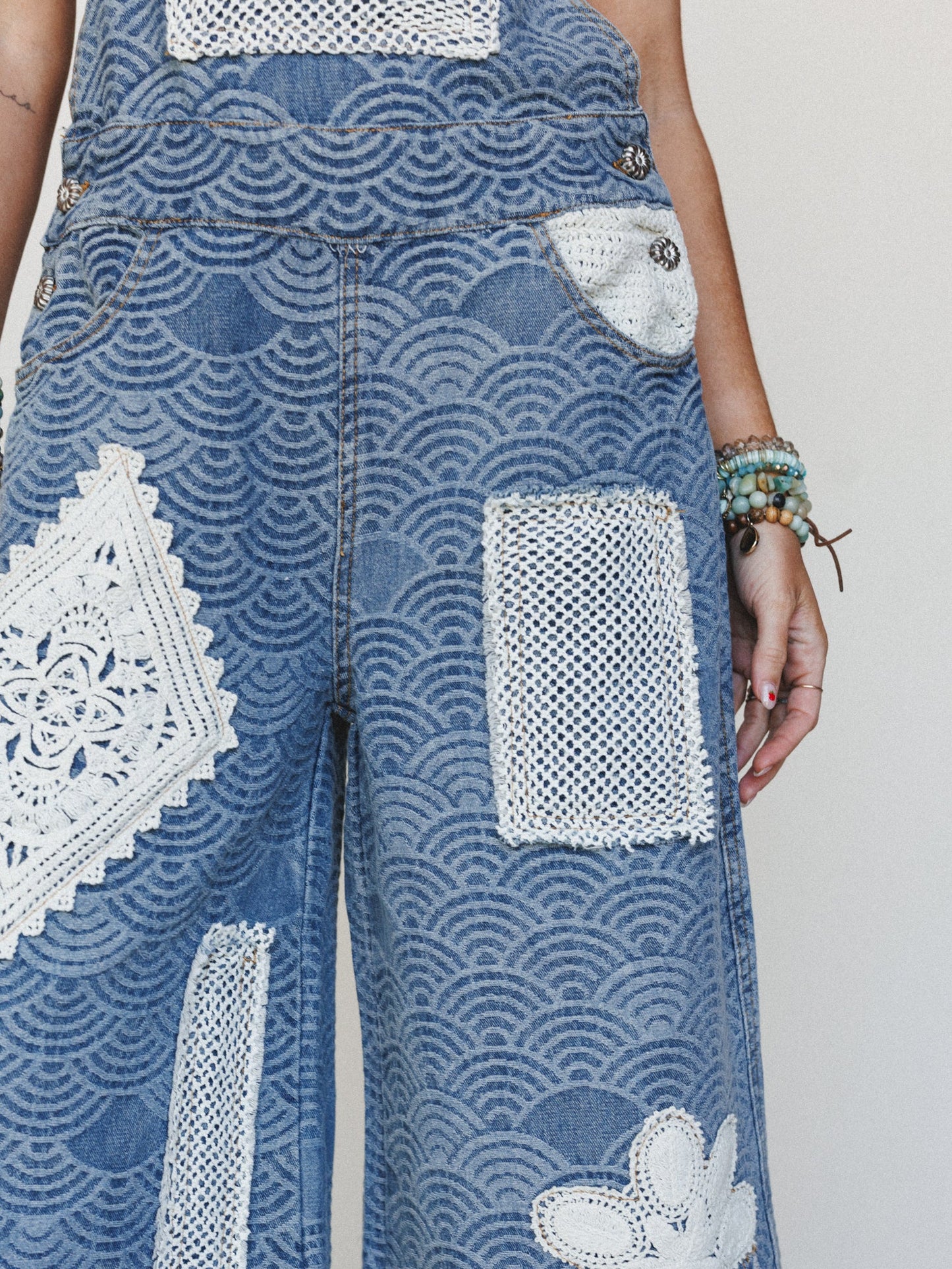 Flower Patch Overalls - Denim Multi