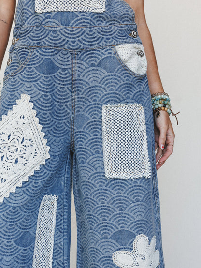 Flower Patch Overalls - Denim Multi