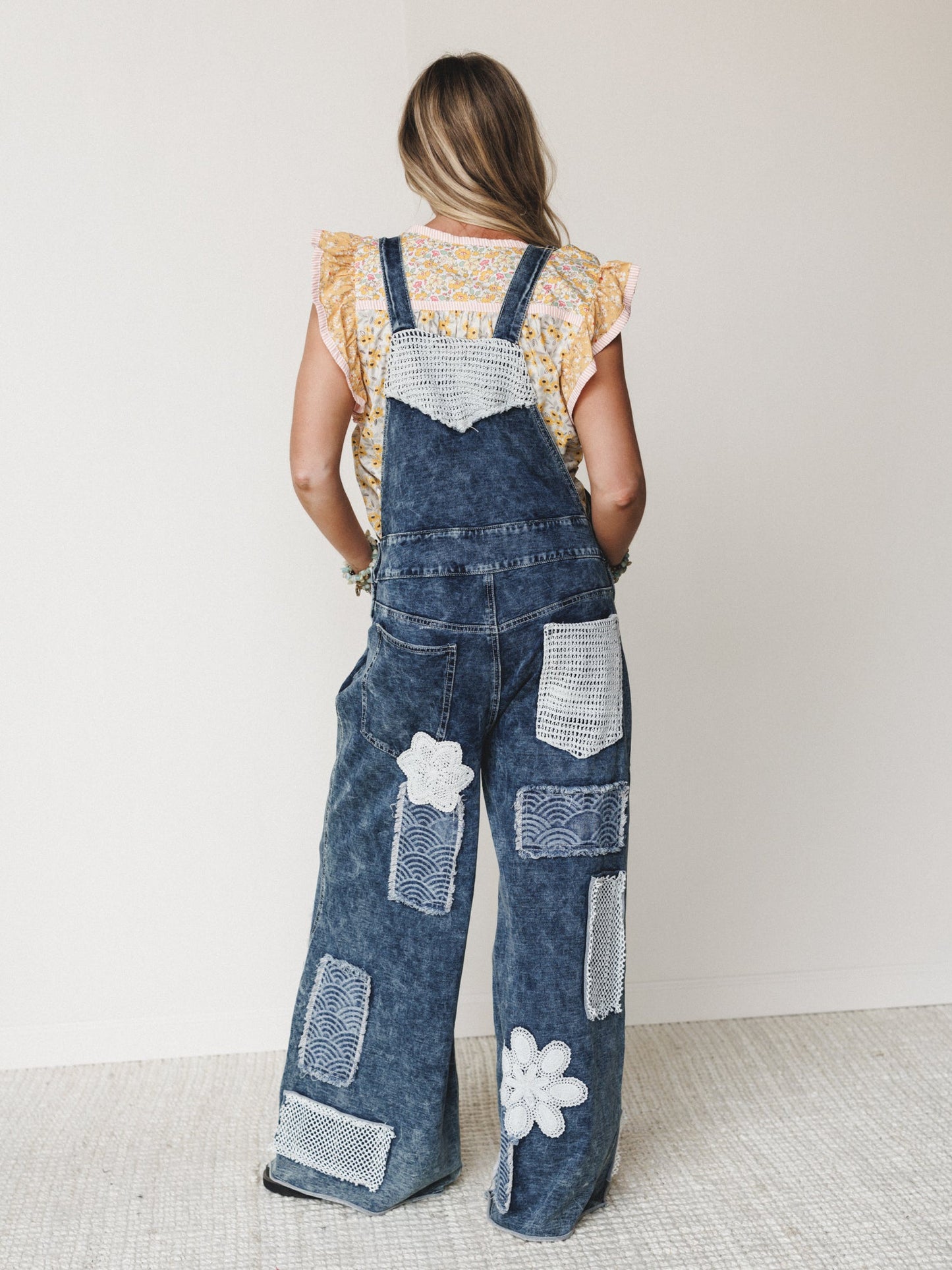 Flower Patch Overalls - Indigo