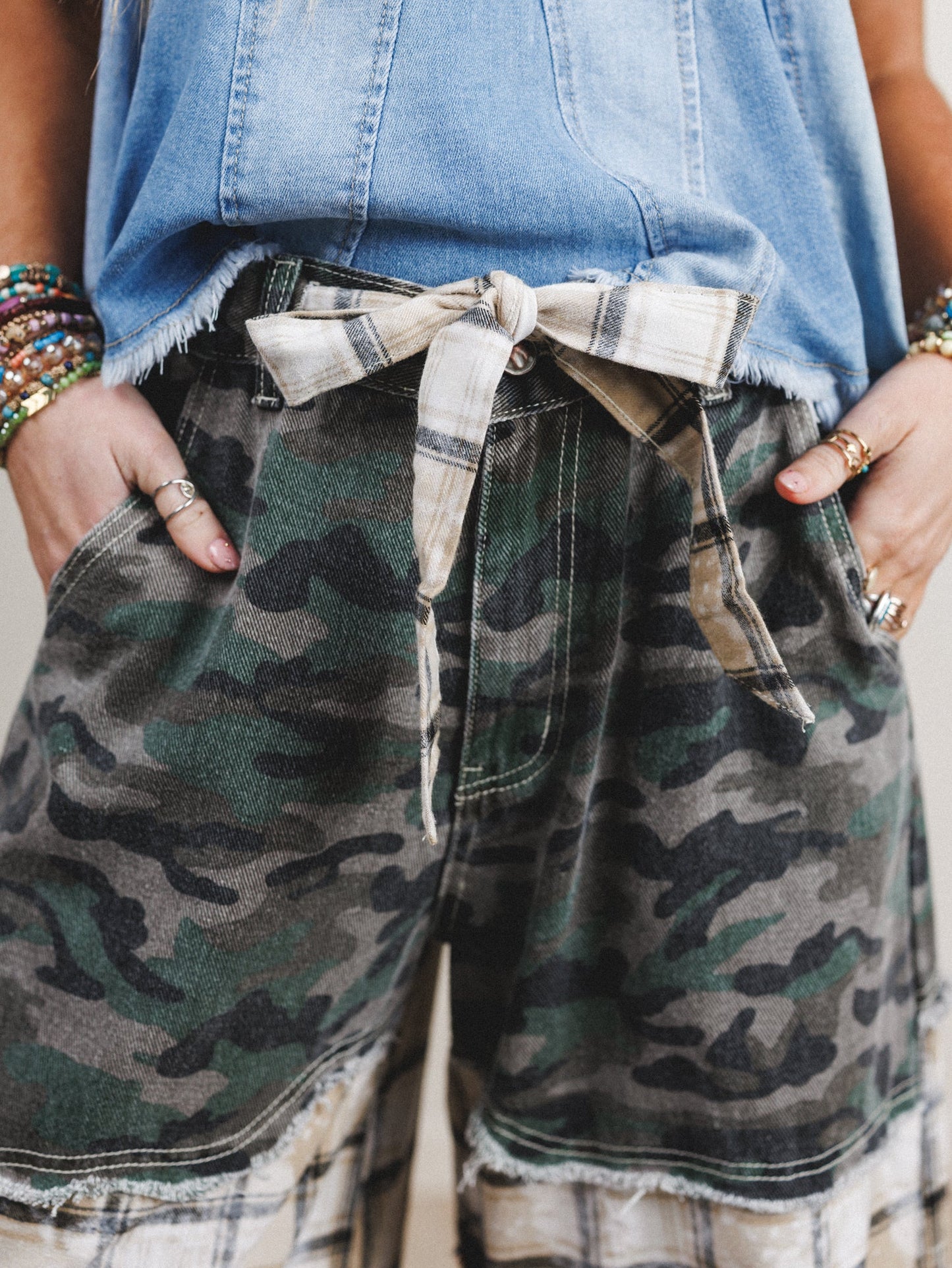 Camo Meets Plaid Wide Leg Pants - Camo Multi