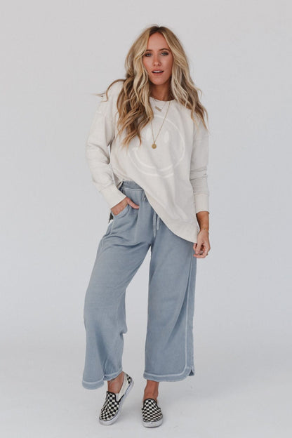 So Comfy Wide Leg Pant Cropped Length - Faded Blue