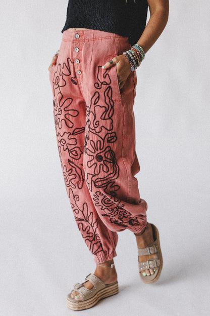 Sweet On You Embroidered Pants - Red