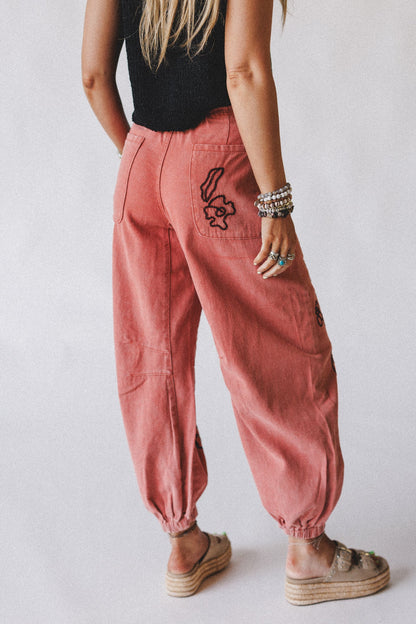Sweet On You Embroidered Pants - Red