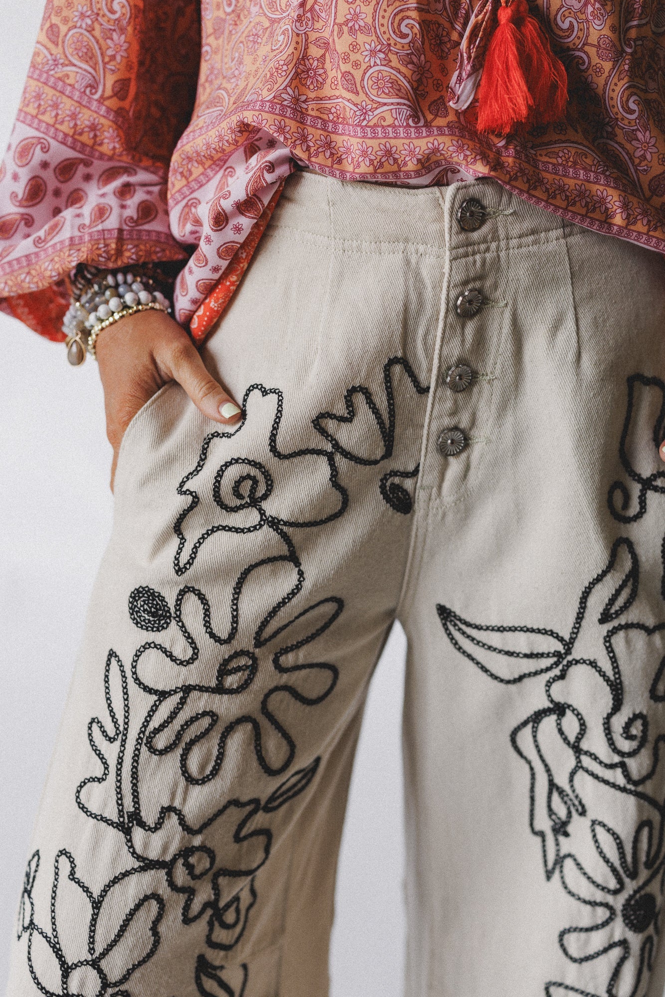 Sweet On You Embroidered Pants - Oat