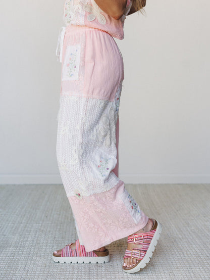 Patchwork Parade Woven Pants - Pale Pink