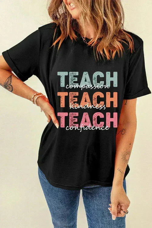 Letter Graphic T-Shirt - Comfort Cotton Blend Tee for Women - Femstylo