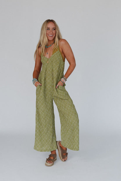 Annabelle Printed Jumpsuit - Olive