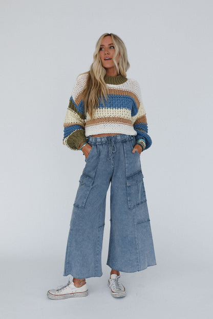 Game On Cargo Wide Leg Pant - Faded Navy - Pre Order