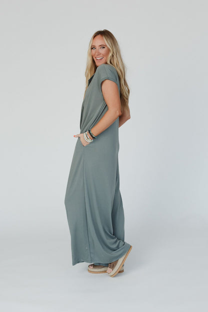 The Nest Davina Wide Leg Jumpsuit - Light Olive