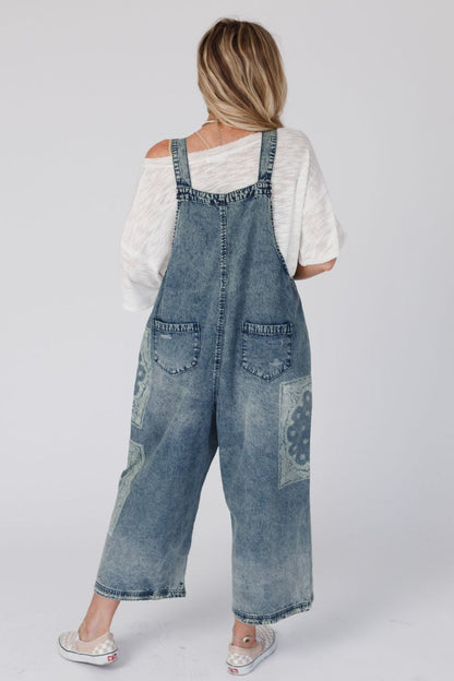 High Hopes Slouchy Denim Overalls - Denim Bandana