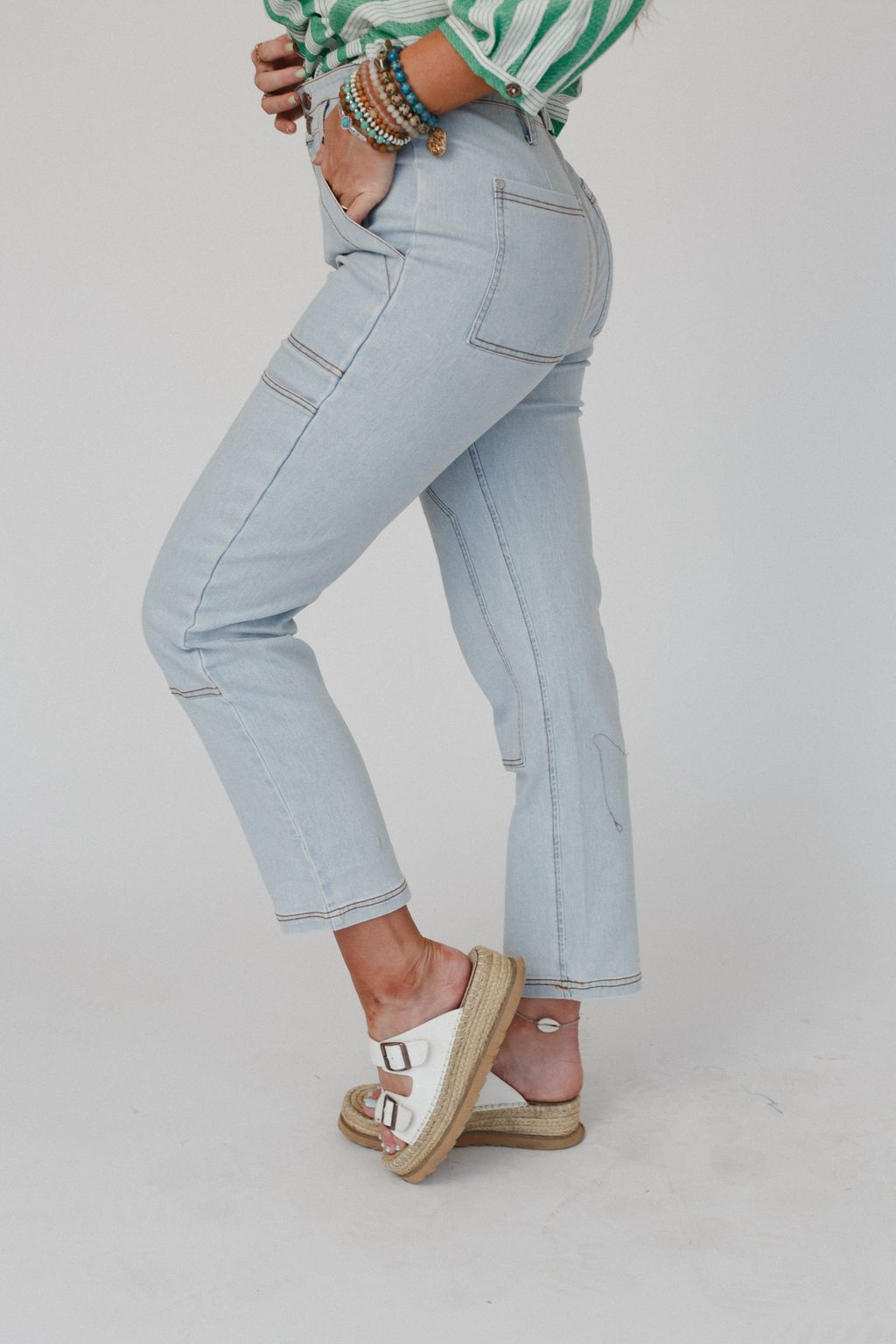 Straight Arrow Cargo Jeans - Light Wash