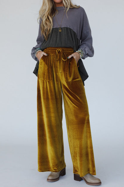 The Nest Relaxing Robin Velvet Wide Leg Pant - Marigold