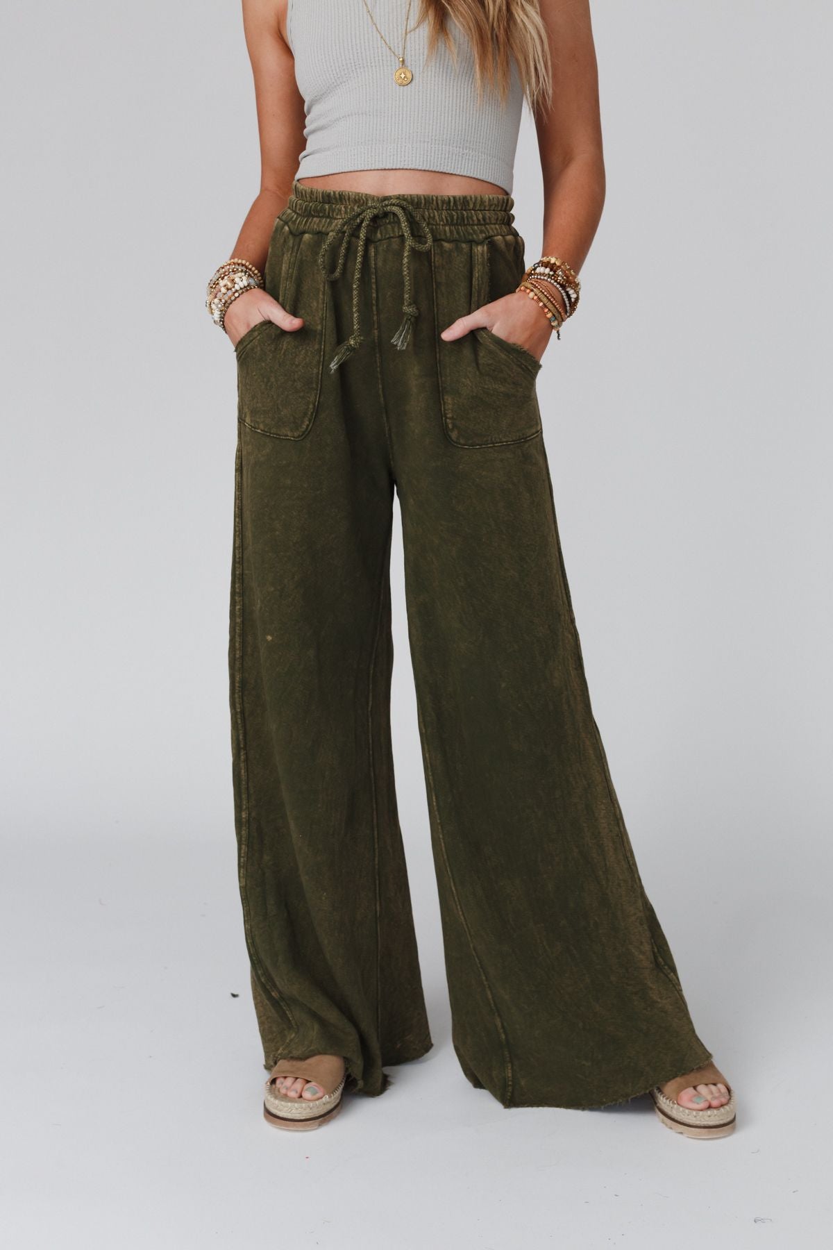 Relaxing Robin Wide Leg Pant - New Olive - Pre Order