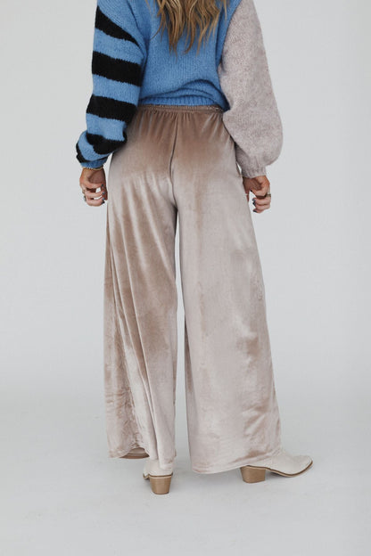 The Nest Relaxing Robin Velvet Wide Leg Pant - Taupe